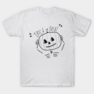 Trick or Treat Pumpkin Simple Aesthetic Halloween Logo Art T Shirt Black & White T-Shirt